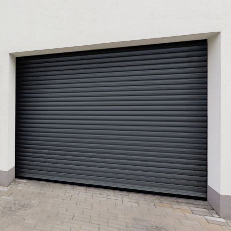 Porte de garage enroulable alu anthracite h212x240cm motorisée, centrale Somfy