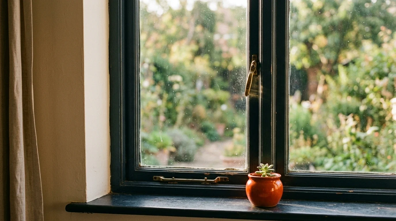 Fenêtre de rez-de-chaussée vue de l’intérieur, point d’entrée le plus courant après la porte