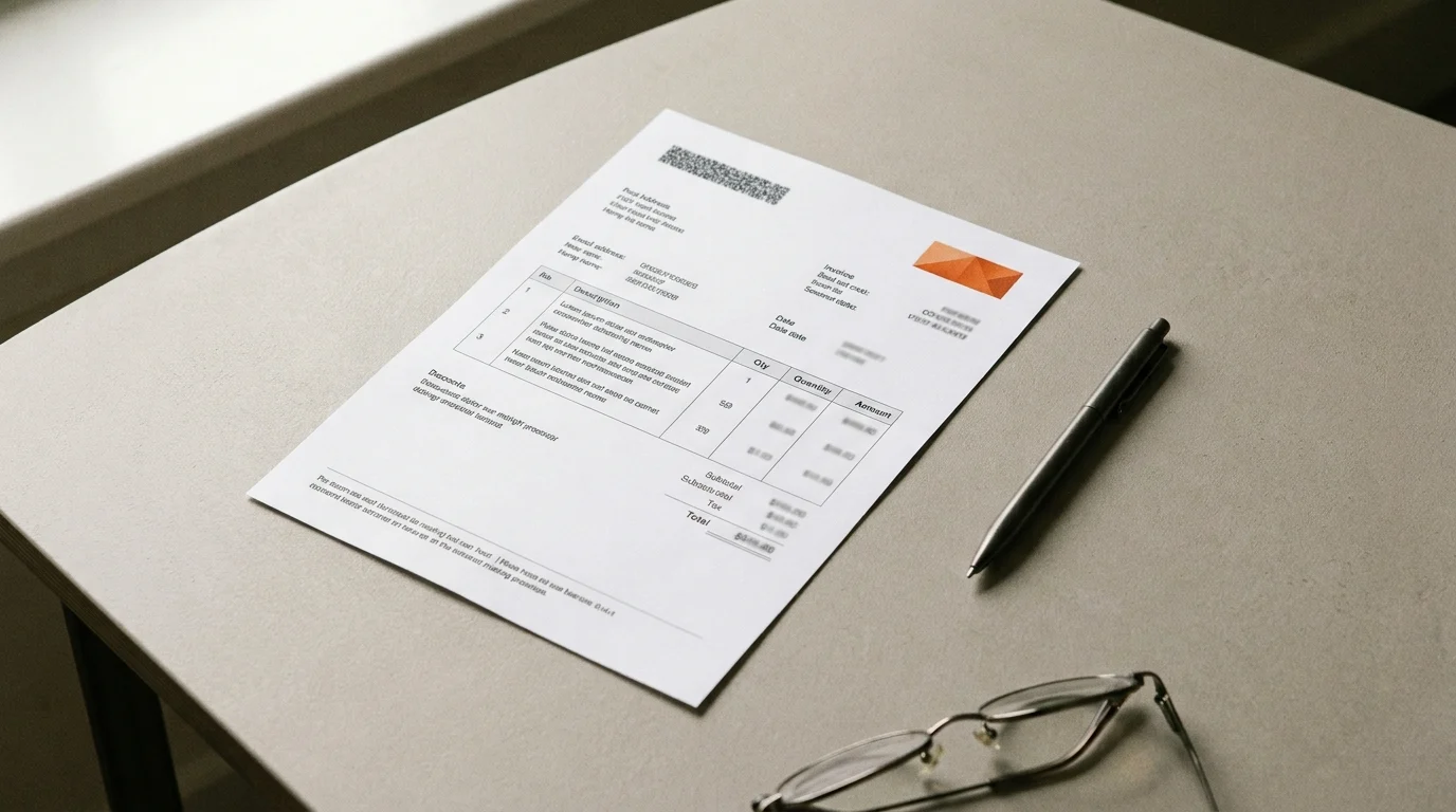 Devis d’intervention posé sur une table, lu avant signature