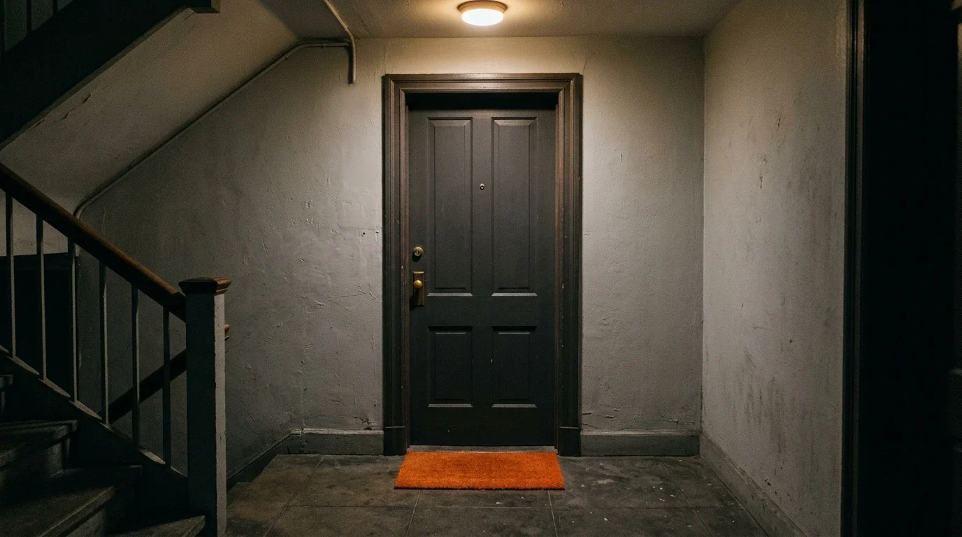 Porte d’entrée fermée vue du palier, avant ouverture par un professionnel