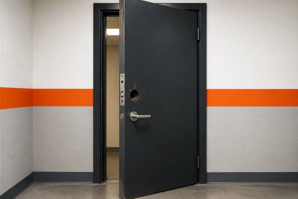 Porte d'entrée avec cylindre de serrure arraché après une effraction