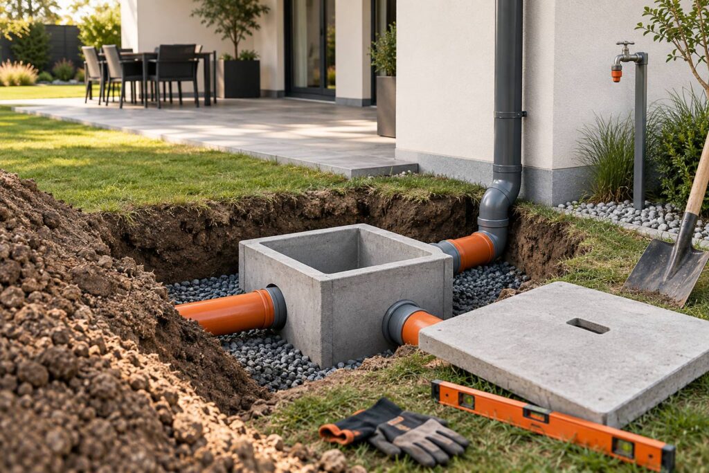Illustration éditoriale du sujet : Guide pratique : Installer et connecter un regard en béton étape par étape