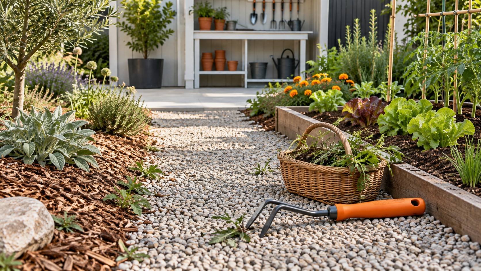 Illustration éditoriale du sujet : Les clés pour un désherbage efficace et écologique de votre jardin
